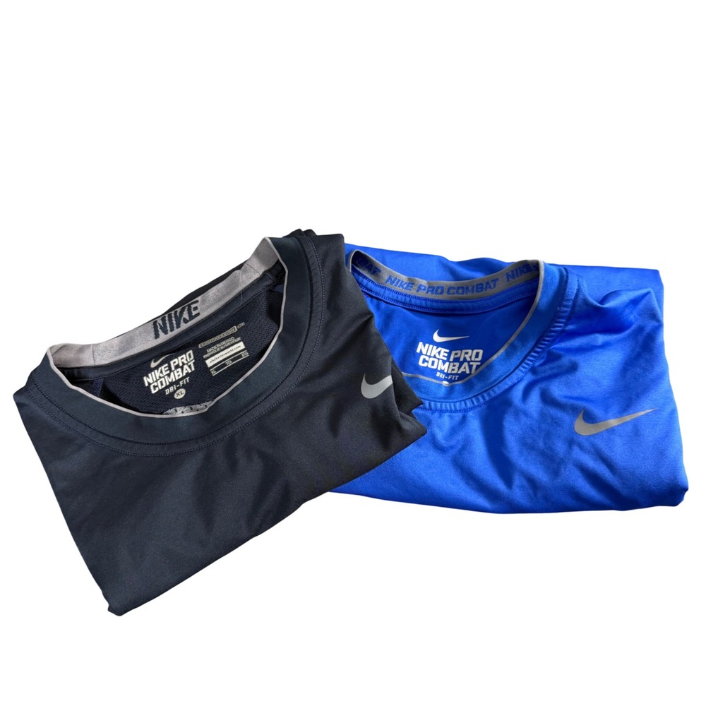Nike Pro Combat Dri-FIT Mens XL Compression‎ Shirt Navy Blue/Royal blu Lot of 2